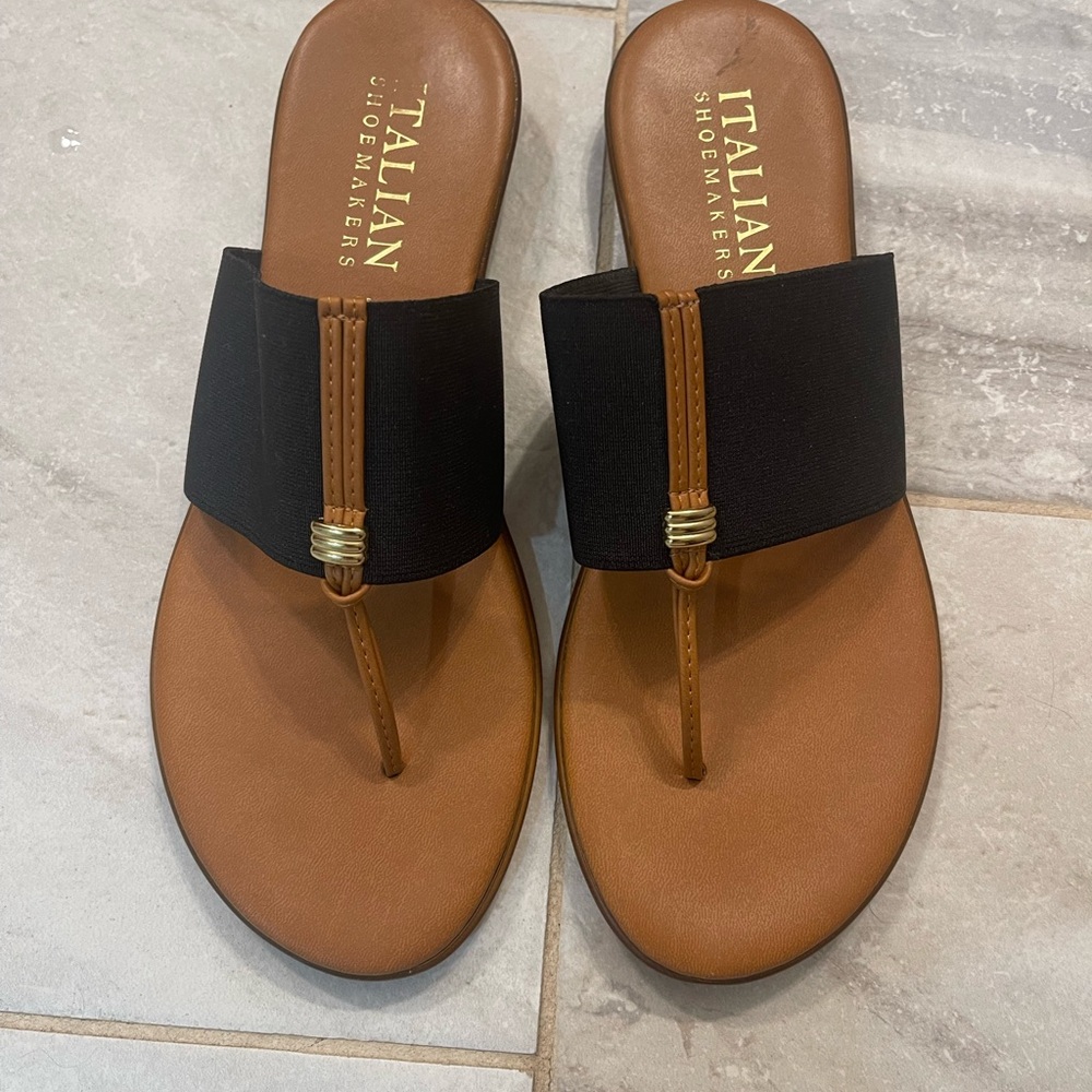 Italian Shoemakers Black and Tan Minimalist Sandals